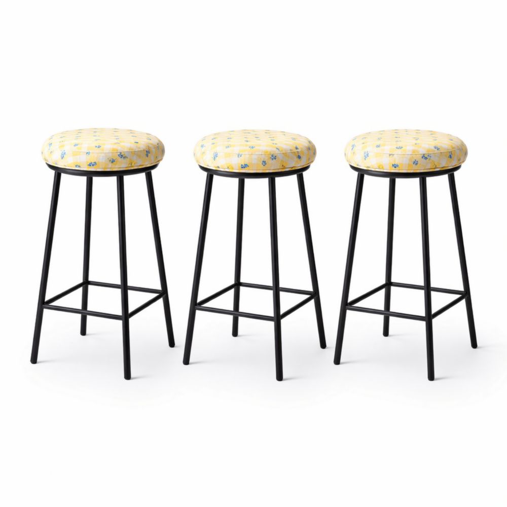 Set di Sgabelli da Bar in Tessuto con Telaio in Metallo Nero 75 cm