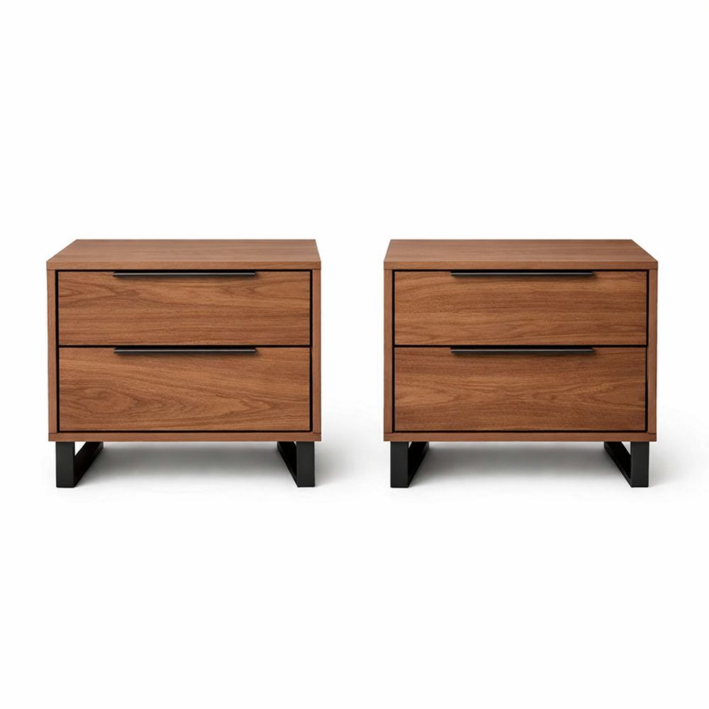 Comodini Set di 2 in Legno con Gambe in Metallo 60x45x55cm