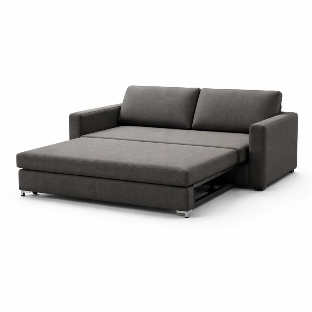 Divano Letto in Tessuto Grigio con Struttura in Legno