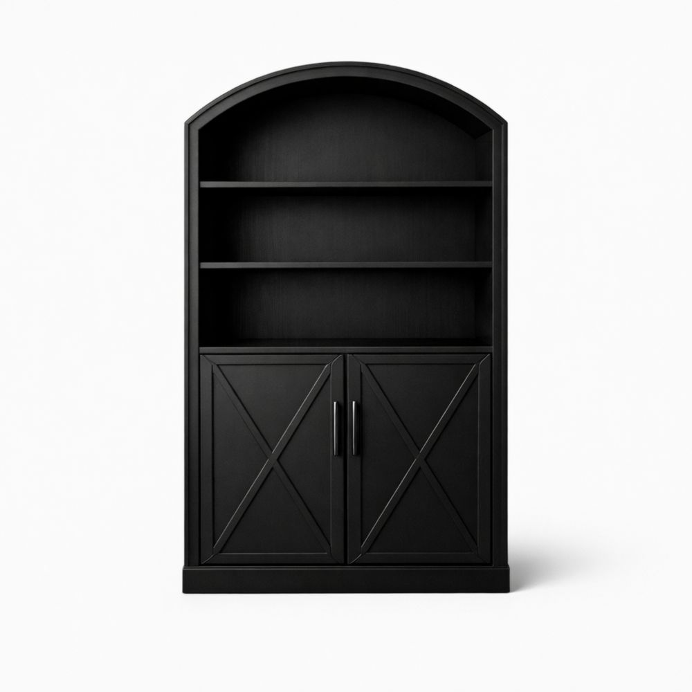 Libreria in Legno Nero con 2 Ante e 3 Ripiani