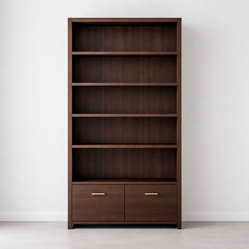 Libreria in Legno di Noce con Ripiani e Cassetti