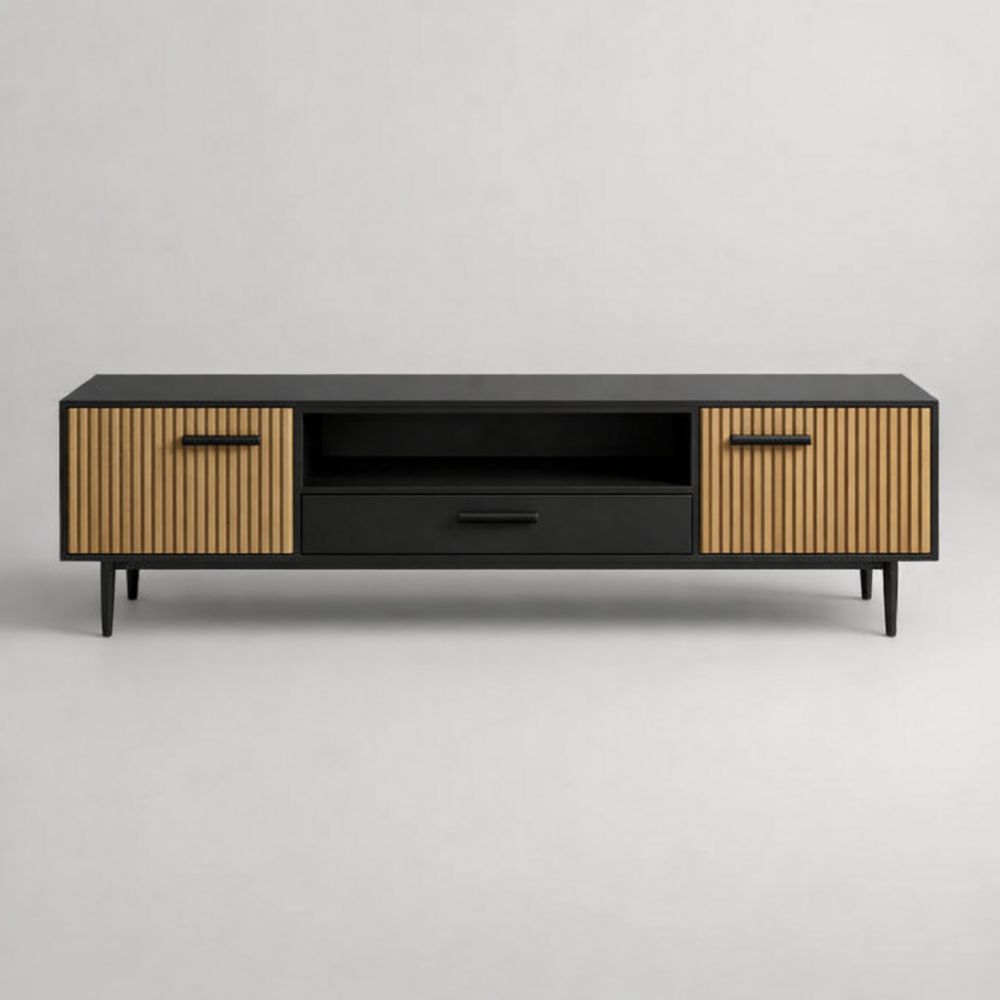 Mobile TV in Legno e Metallo 150 cm Nero/Beige