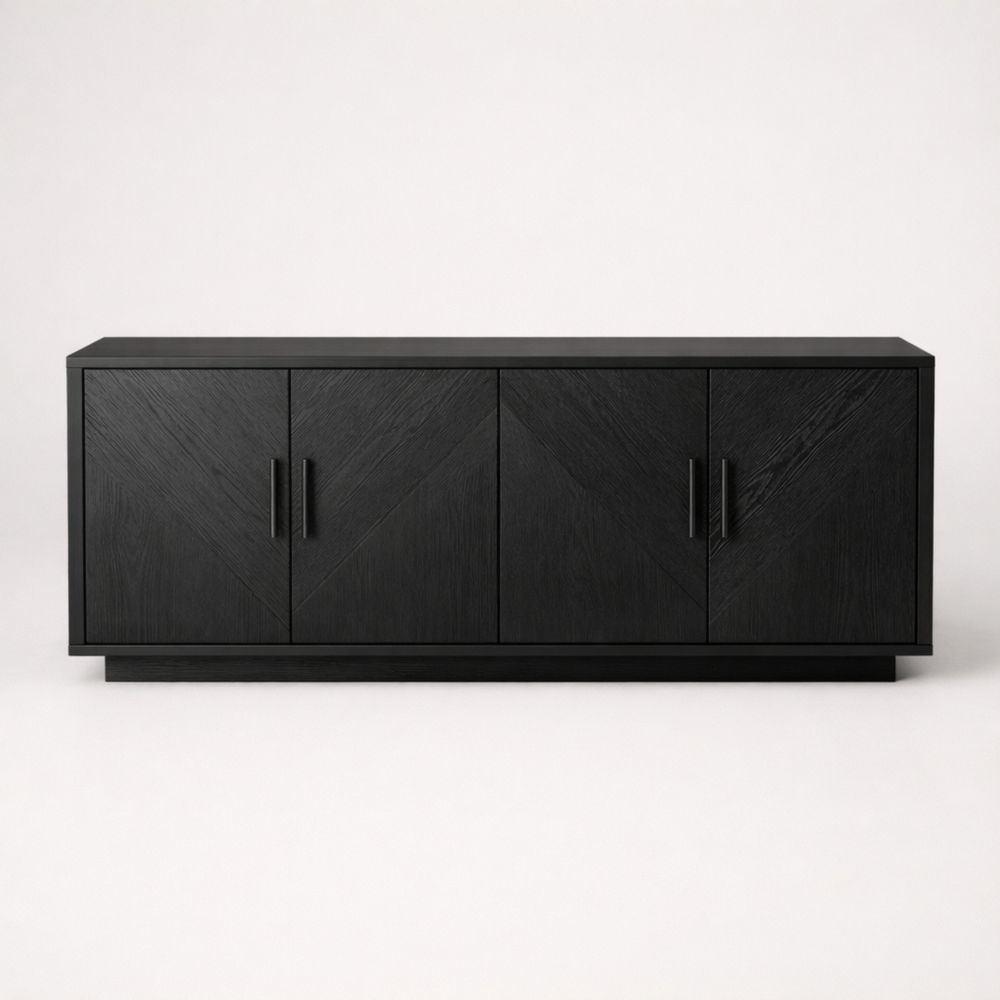 Credenza in Legno Impiallacciato a Quattro Ante Colore Nero