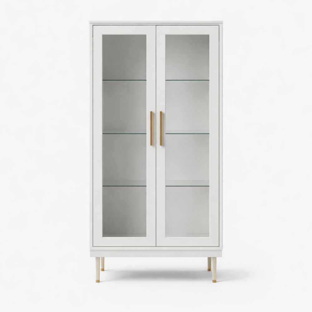 Armadio Vetrina in Legno e Vetro Temperato Bianco 180x80x40 cm