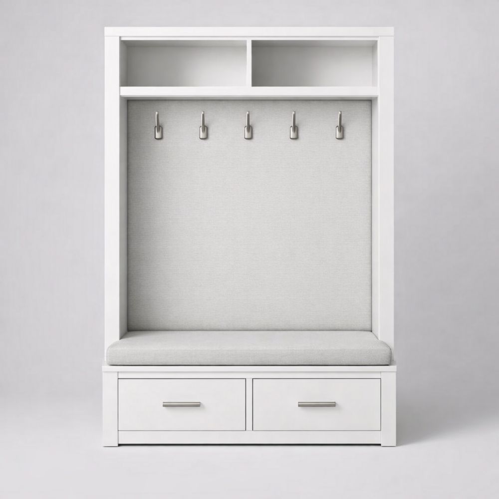 Portaoggetti in legno con ganci e cuscino imbottito in poliestere Bianco