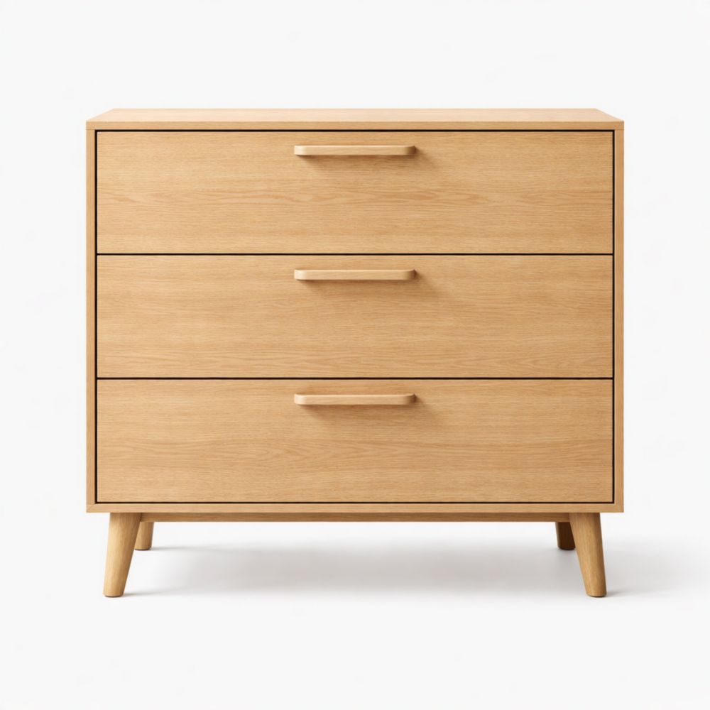 Cassettiera in legno massello naturale a tre cassetti