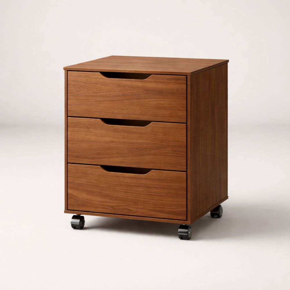 Cassettiera in Legno con Ruote, 3 Cassetti, Marrone