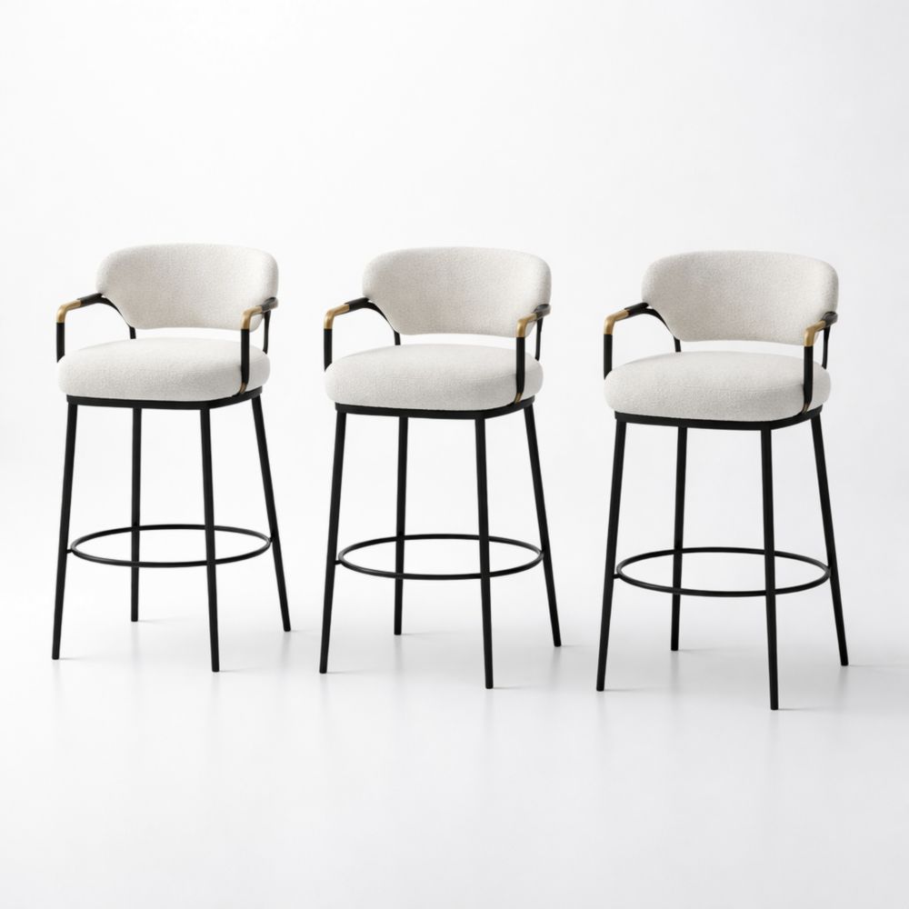 Set di 3 sgabelli da bar in metallo e tessuto bianco/nero