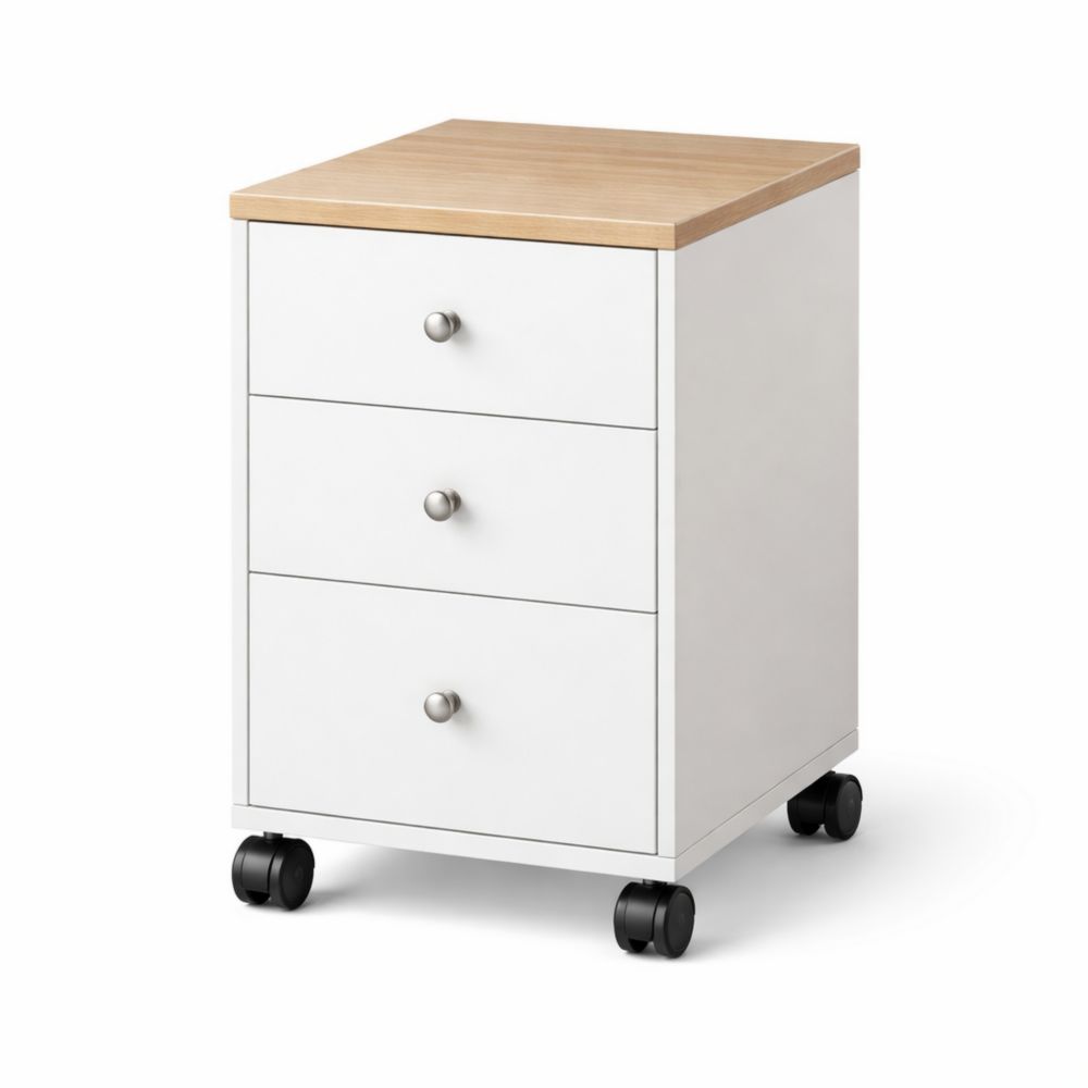 Cassettiera con Ruote Tre Cassetti MDF Bianco Rovere