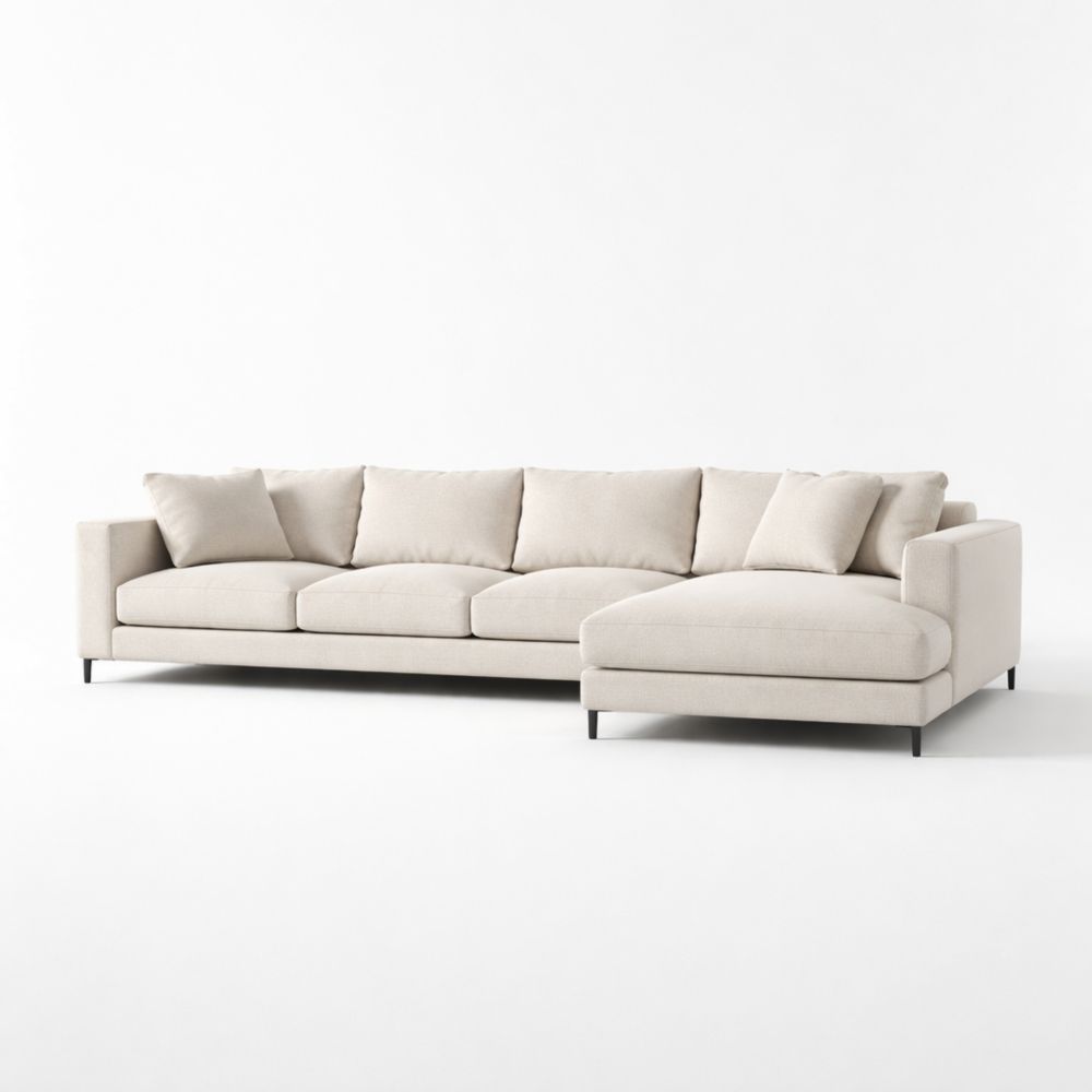 Divano angolare L in tessuto beige con cuscini rimovibili