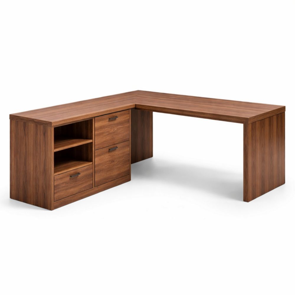 Scrivania Angolare in Legno con Cassetti e Ripiani 150x150x75 cm