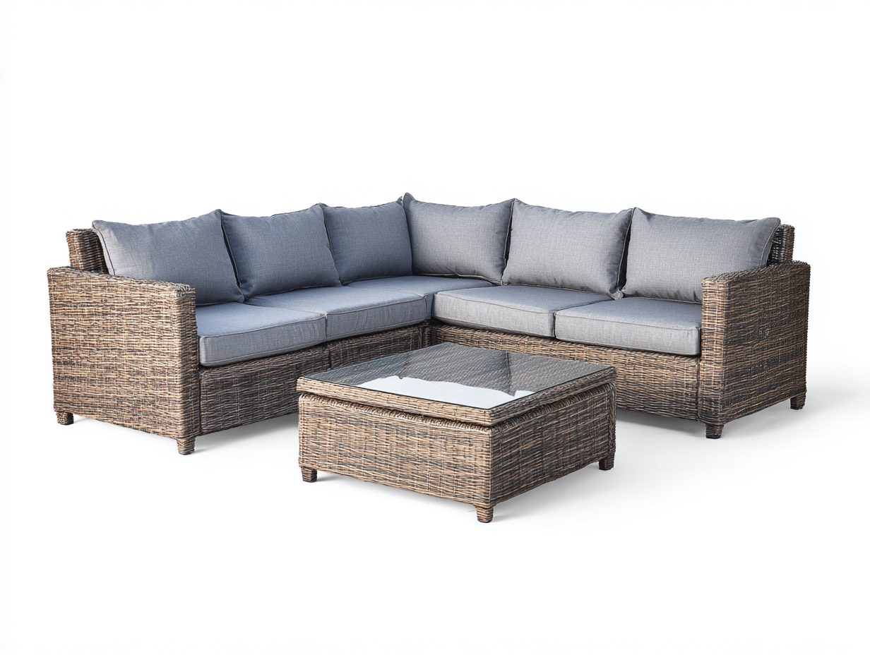 Salon de jardin d’angle 255x195x85 cm Gris avec table basse assortie