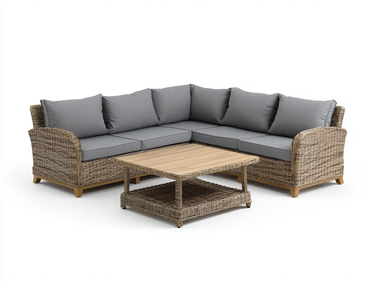 Salon de jardin d’angle 255x195x85 cm Gris foncé avec table basse