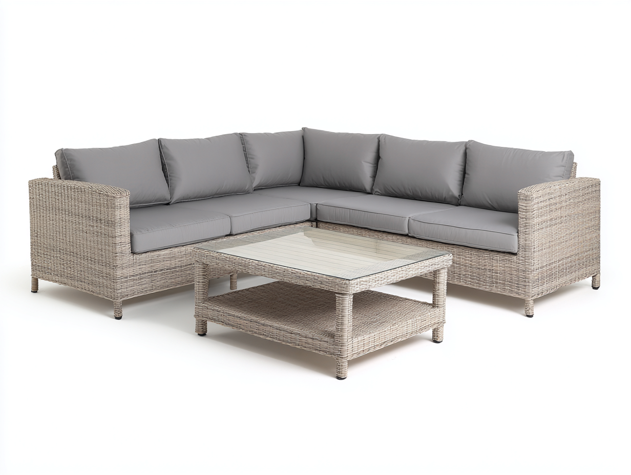 Salon de jardin d’angle 260x200x85 cm Gris clair avec table basse