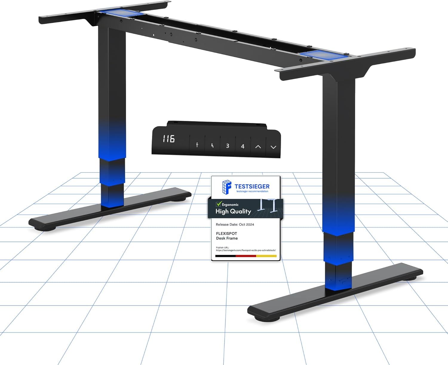 Bureau assis debout électrique rectangulaire 148,6x68x125 cm réglable en hauteur avec fonction mémoire acier noir style moderne-Bamboogohaus