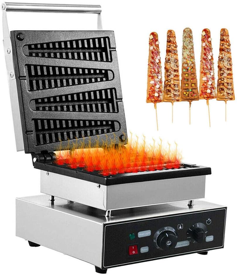 Gaufrier commercial 4 pièces 1750W, 41 × 31 × 24 cm, crème, acier inoxydable, contrôle de température réglable, revêtement antiadhésif, 220V-Bamboogohaus