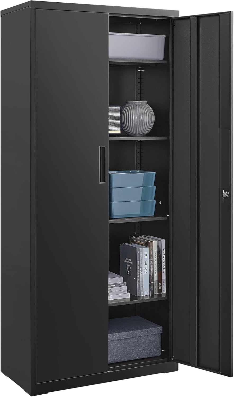 Armoire de rangement en acier 80x180x40 cm avec 2 portes et étagères réglables Noir mat Acier allié-Bamboogohaus
