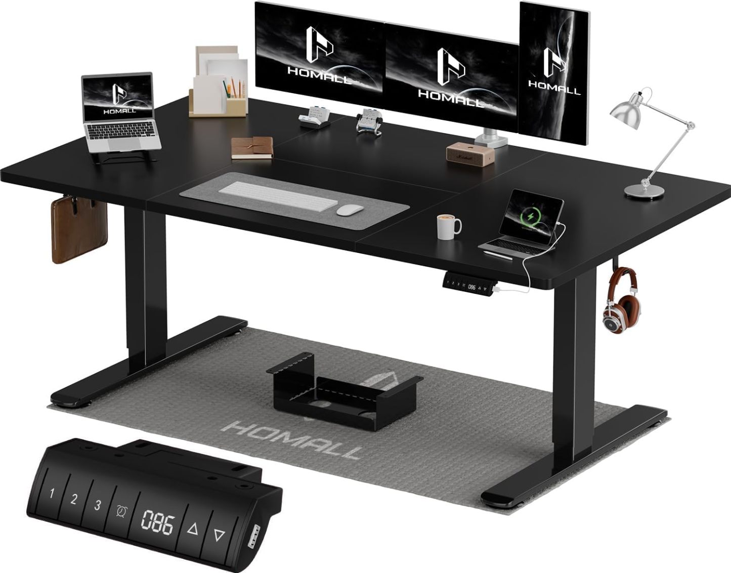 Bureau assis debout électrique 160x80x72 cm Réglable en hauteur Noir Bois et acier allié-Bamboogohaus