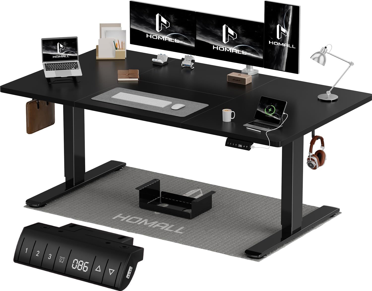 Bureau assis debout électrique 160x80x72 cm Réglable en hauteur Noir Bois et acier allié-Bamboogohaus