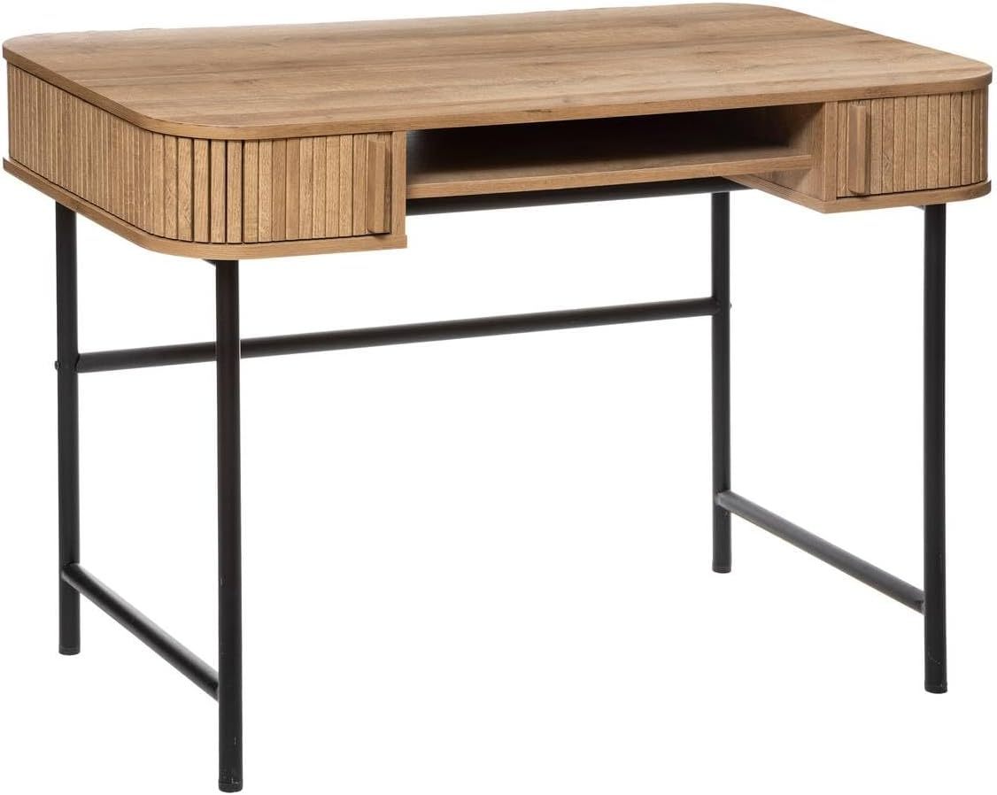 Bureau crédence 105x60x75,1 cm avec 2 portes Effet chêne Beige Bois d'ingénierie et acier allié-Bamboogohaus