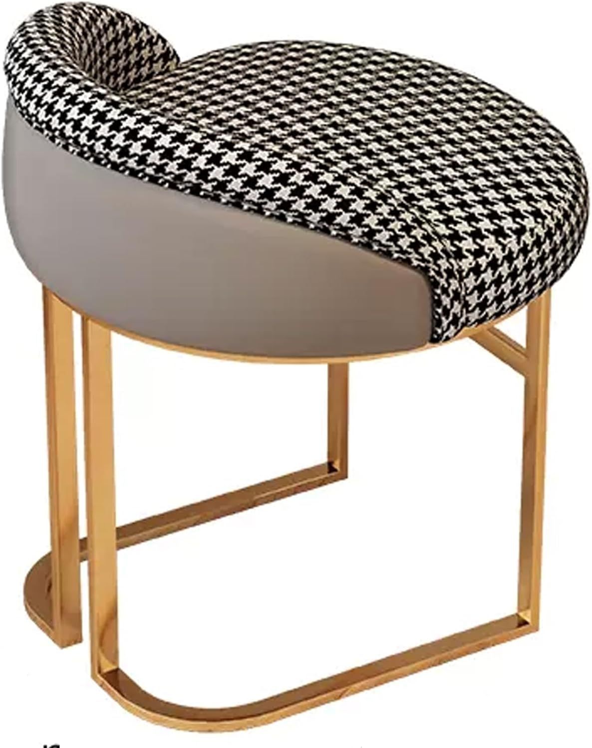 Tabouret coiffeuse moderne rond gris tissu 55x47x20 cm - Dossier bas sans accoudoirs - Pieds en métal - Hauteur d’assise 45 cm - Prêt à l’emploi-Bamboogohaus