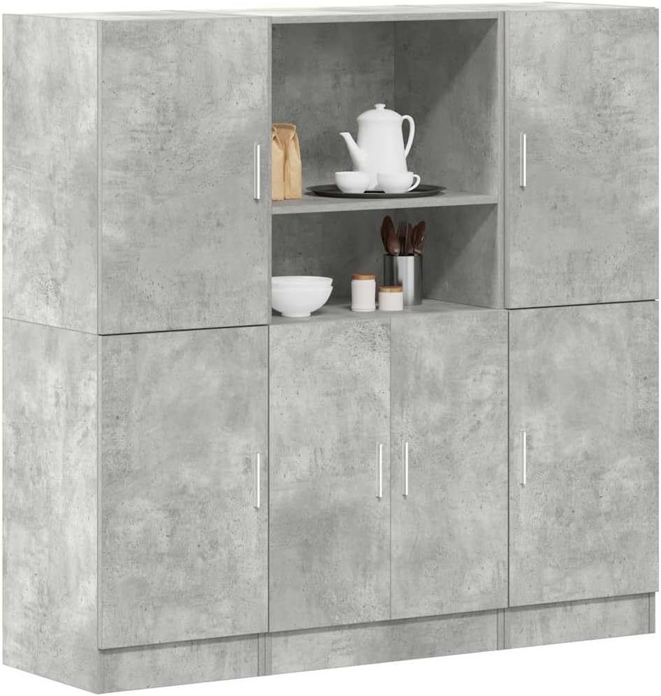 Ensemble meubles 3 pièces gris béton bois d ingénierie montage au sol design moderne rangement pratique-Bamboogohaus