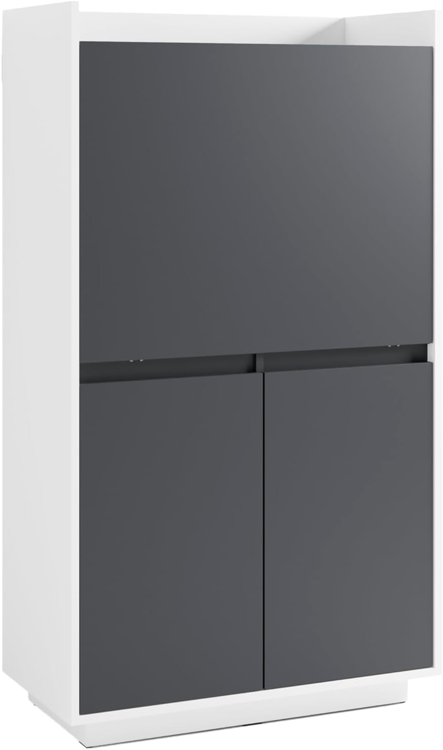 byLIVING Secrétaire Hannes 80x40x141 cm – Armoire de Bureau avec 1 Rabat et 2 Portes – Blanc Mat Anthracite Style Moderne-Bamboogohaus