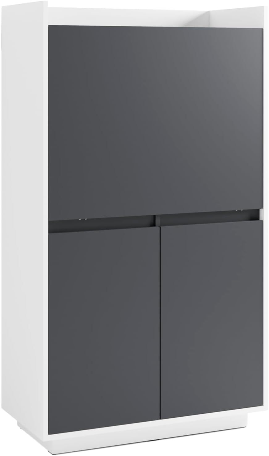 byLIVING Secrétaire Hannes 80x40x141 cm – Armoire de Bureau avec 1 Rabat et 2 Portes – Blanc Mat Anthracite Style Moderne-Bamboogohaus