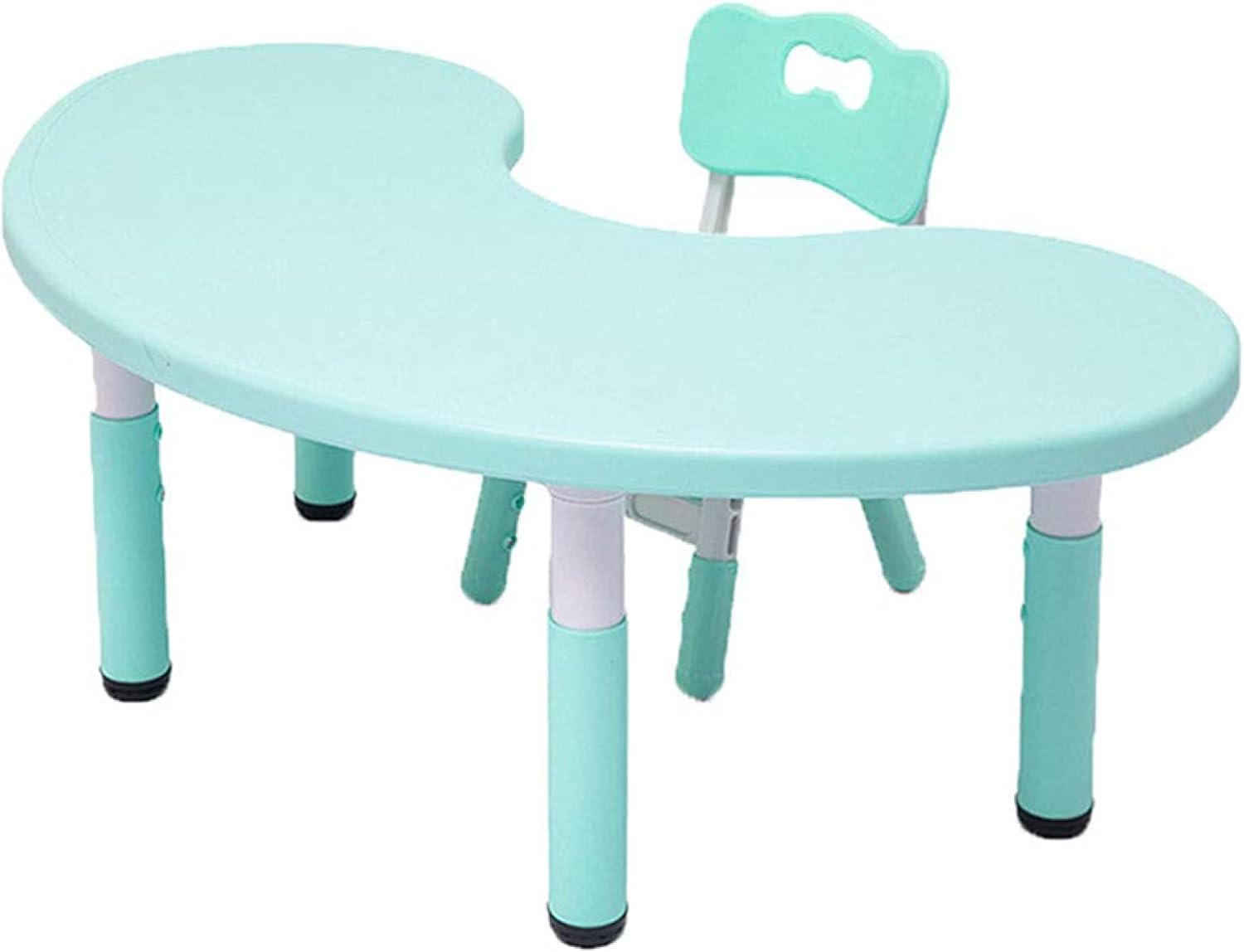 Ensemble table et chaise enfant réglable en hauteur - Bureau d'activité demi-lune - Plastique bleu - 1 table + 1 chaise - Assemblage requis-Bamboogohaus