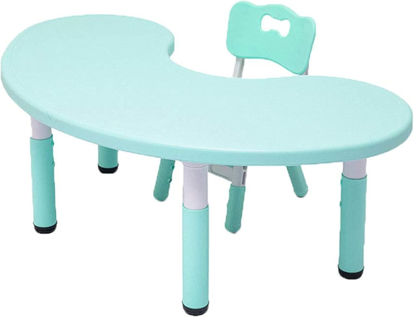 Ensemble table et chaise enfant réglable en hauteur - Bureau d'activité demi-lune - Plastique bleu - 1 table + 1 chaise - Assemblage requis-Bamboogohaus