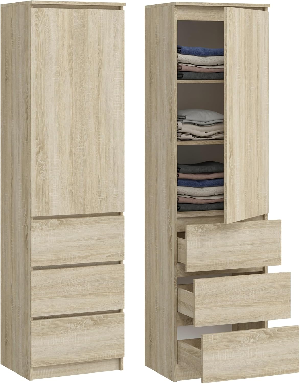 KUBUTKU Armoire Multi-usages Sonoma 180,5 x 50 x 40 cm avec 3 Tiroirs, 3 Compartiments et Portes Finition Mate-Bamboogohaus