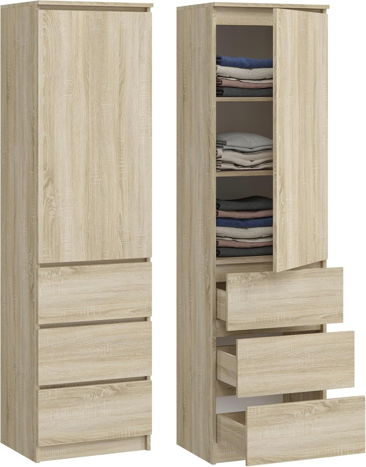 KUBUTKU Armoire Multi-usages Sonoma 180,5 x 50 x 40 cm avec 3 Tiroirs, 3 Compartiments et Portes Finition Mate-Bamboogohaus
