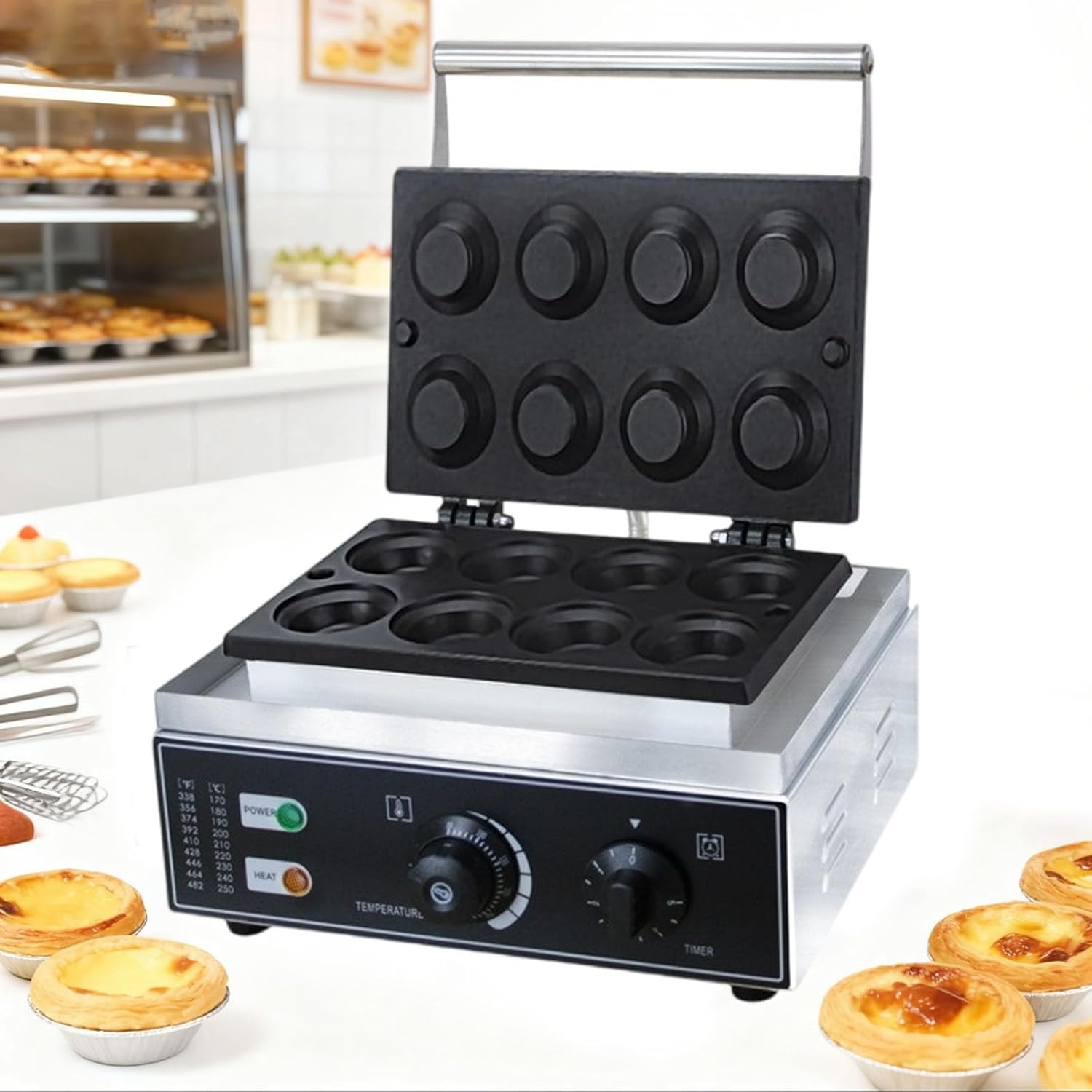 Machine électrique double face pour tartelettes et gaufres 1550W, lot de 8, revêtement antiadhésif, coloris unique-Bamboogohaus