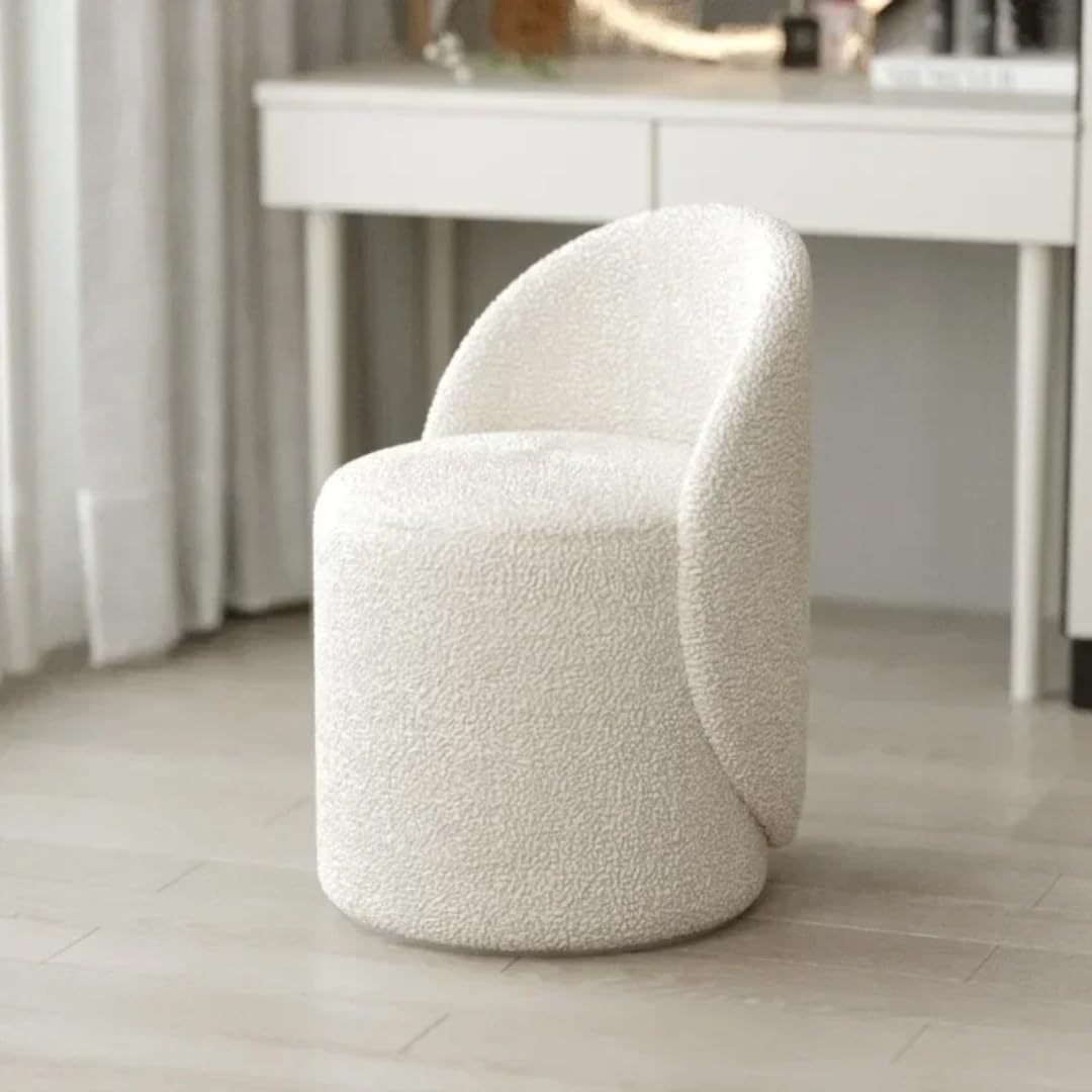 Tabouret de maquillage nordique luxe en cachemire blanc - Fauteuil de coiffeuse élégant non rotatif - Siège confortable pour chambre-Bamboogohaus
