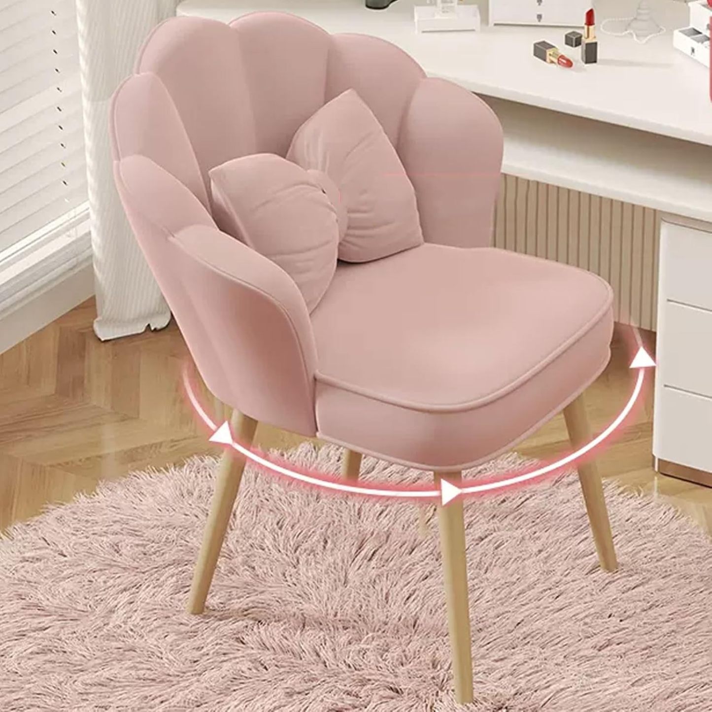 Chaise coiffeuse fleur pivotante 360° 51x49x49 cm - Tabouret maquillage moderne avec dossier haut ouvert - Rembourrée - Structure en bois - Rose (PinkA)-Bamboogohaus