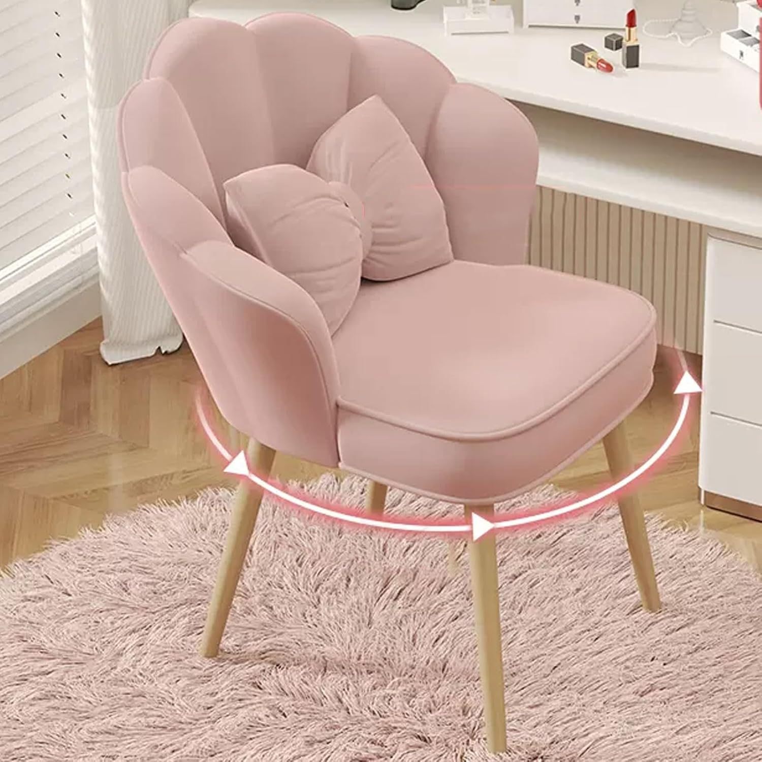 Chaise coiffeuse fleur pivotante 360° 51x49x49 cm - Tabouret maquillage moderne avec dossier haut ouvert - Rembourrée - Structure en bois - Rose (PinkA)-Bamboogohaus