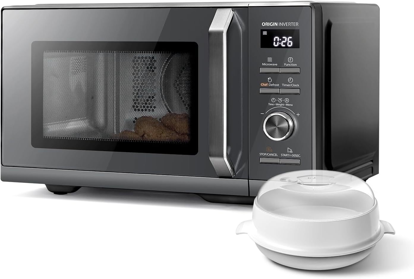 Toshiba MW3-AC26PFI(MG) Four à micro-ondes 26L Air chaud combiné 6-en-1, 900W, Gris Morandi, 10 niveaux de puissance, 10 menus automatiques-Bamboogohaus