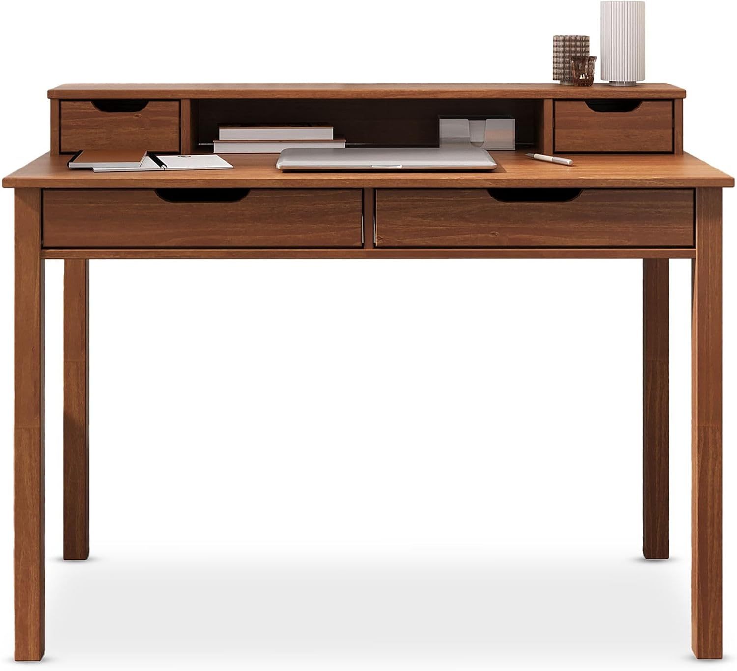 Bureau en pin massif 114x54x87 cm avec 4 tiroirs et 1 niche Châtaignier Bois massif-Bamboogohaus