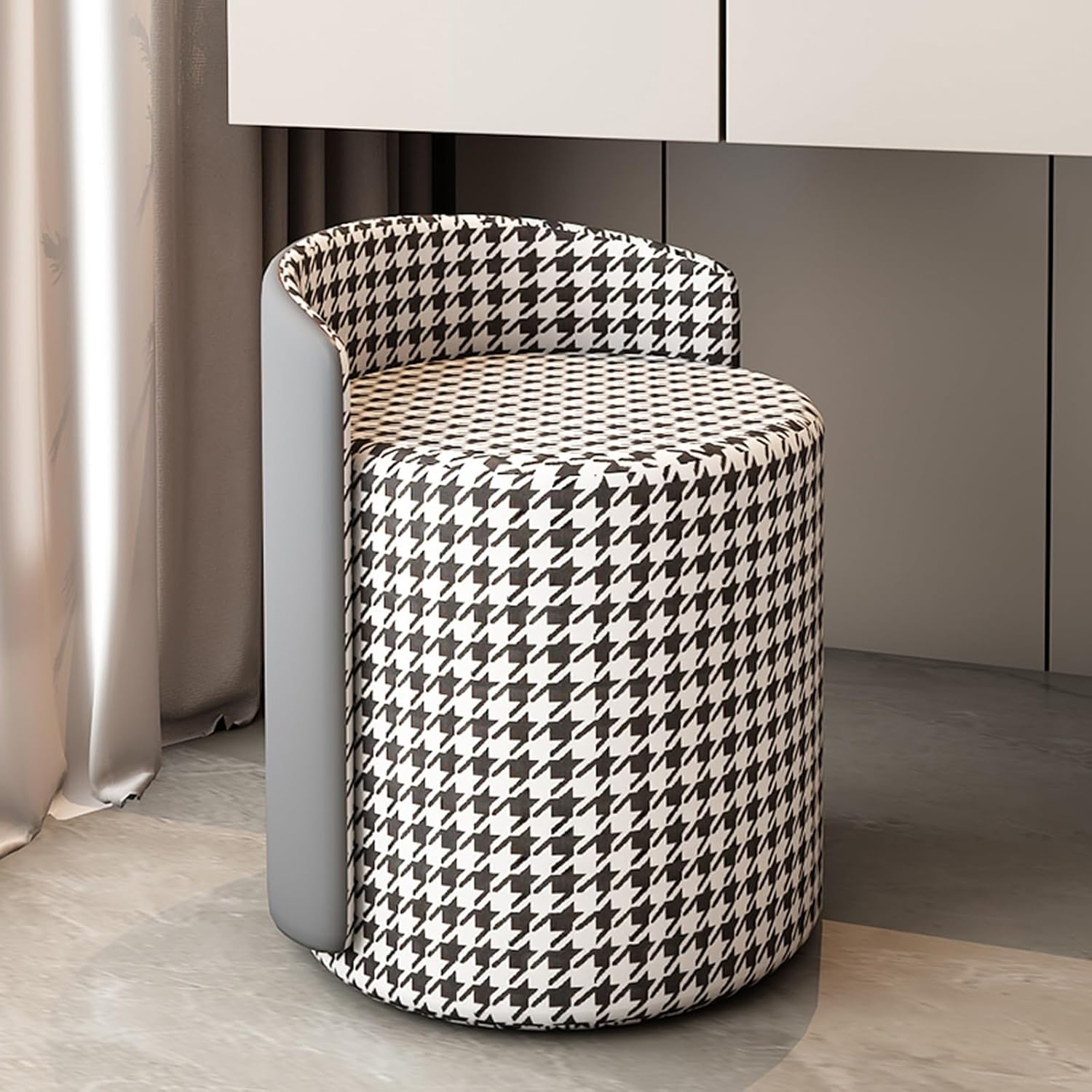 Coiffeuse avec Tabouret de Chambre 55x37 cm – Grand Siège Confortable et Stable – Motif Pied-de-poule Gris-Bamboogohaus