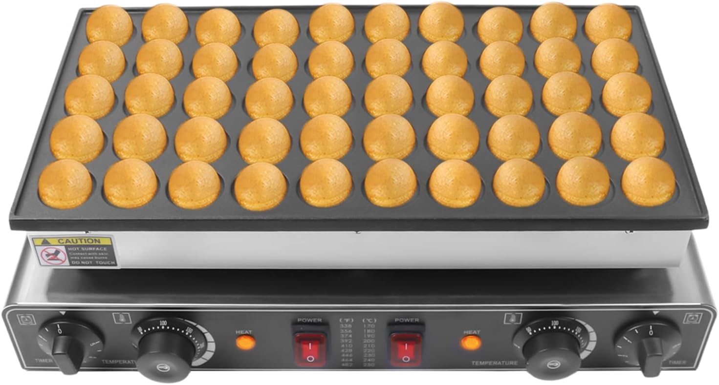 Machine à gaufres commerciale 220V 1700W, 54 × 29 × 16,5 cm, noir et argenté, plaques antiadhésives, minuterie réglable, voyant lumineux, 2 réglages-Bamboogohaus