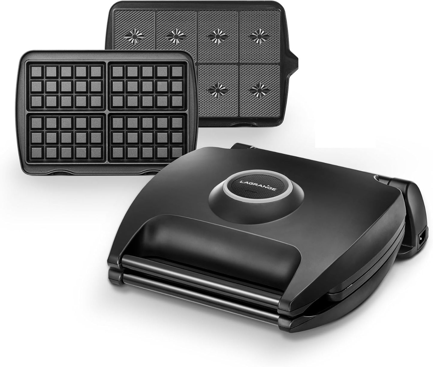 Gaufrier 4 gaufres 1700W, 41 × 34,7 × 15,5 cm, noir mat, aluminium, 2 jeux de plaques (Bruxelles et gaufrettes), revêtement antiadhésif-Bamboogohaus