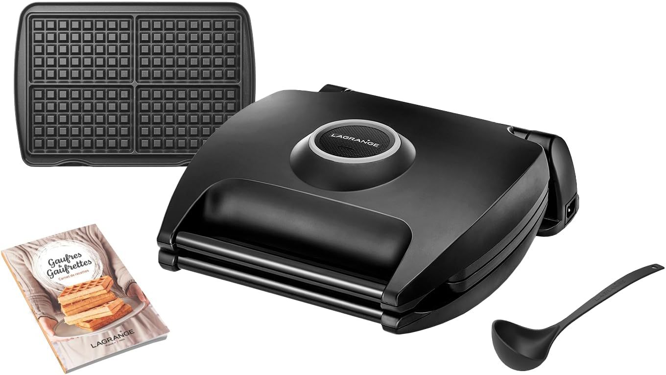 Gaufrier 4 gaufres plaque G 5x8 1700W, 34,7 × 41 × 15,5 cm, noir, aluminium et plastique, plaques interchangeables 4 gaufres classiques, revêtement antiadhésif-Bamboogohaus