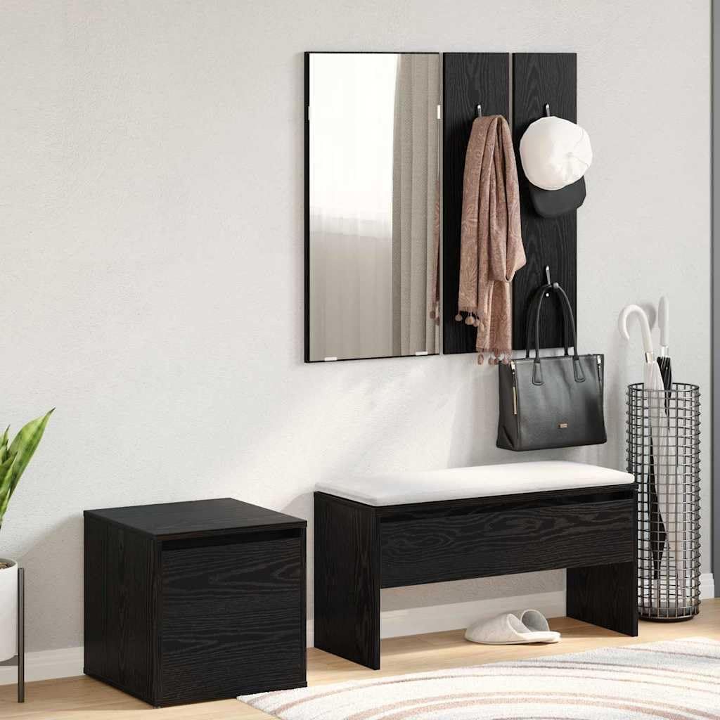 Ensemble meubles 80x31x40 cm noir avec miroir tiroirs design moderne compact pour couloir et chambre-Bamboogohaus