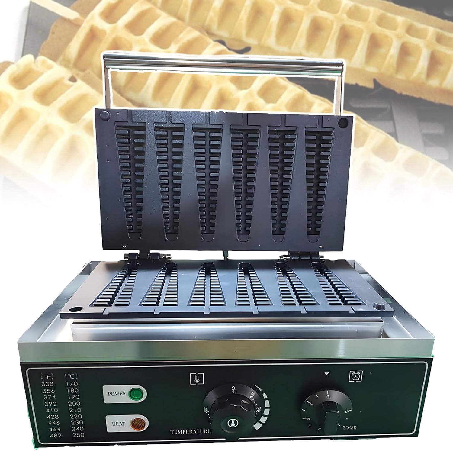 vnmudzeo Gaufrier Professionnel Bâtonnets Sucette 1750W 6 Gaufres Forme Sapin Antiadhésif 8 kg-Bamboogohaus