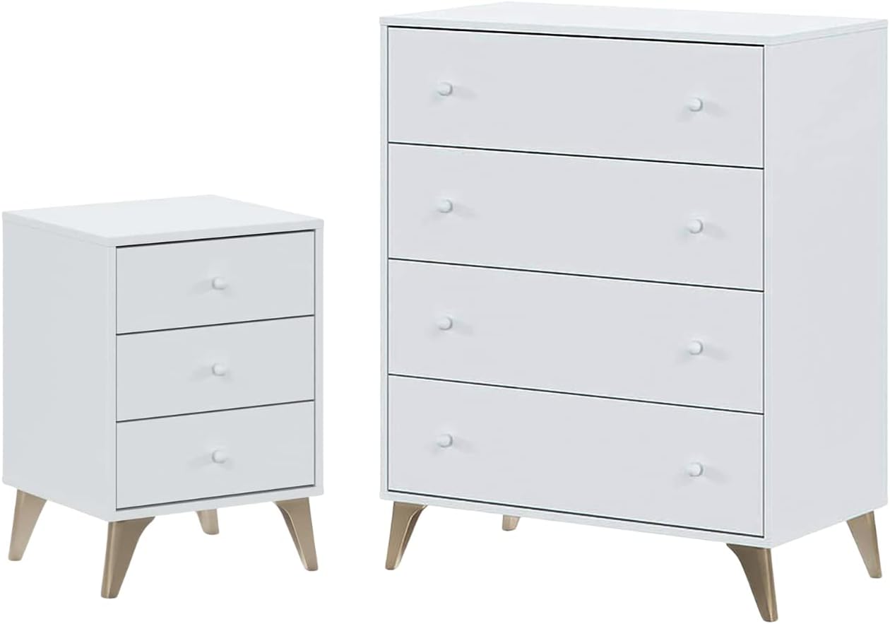 Ensemble meubles chambre blanc commode tiroirs table de chevet design élégant aggloméré-Bamboogohaus