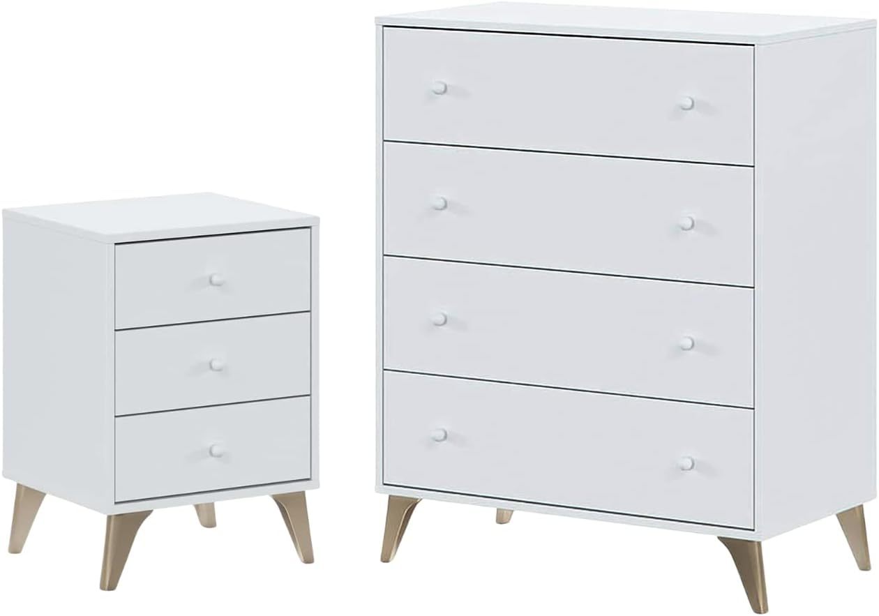 Ensemble meubles chambre blanc commode tiroirs table de chevet design élégant aggloméré-Bamboogohaus