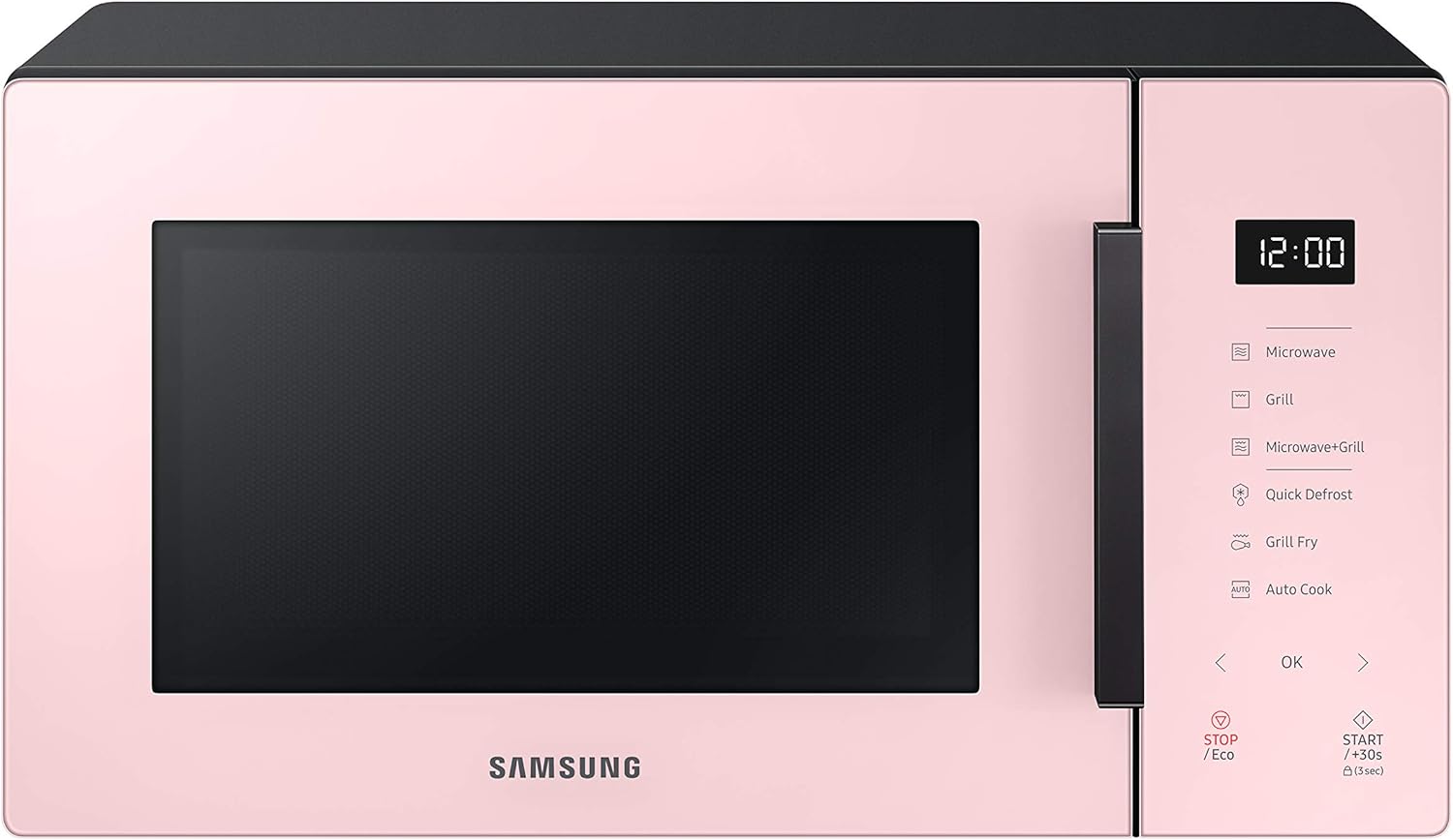 Samsung MG23T5018CP Four à micro-ondes 23L 1100W avec Air Fry, plateau doreur, design en verre, couleur Poudre, installation comptoir-Bamboogohaus