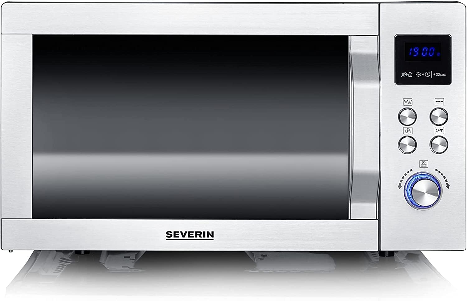 SEVERIN MW 7777 Four à micro-ondes 25L Inox, gril et chaleur tournante, 10 niveaux de puissance, fond plat en céramique, 2050W-Bamboogohaus