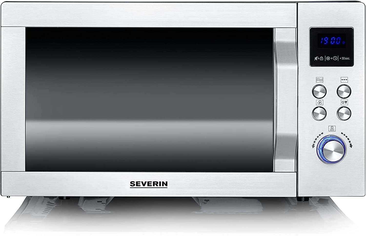 SEVERIN MW 7777 Four à micro-ondes 25L Inox, gril et chaleur tournante, 10 niveaux de puissance, fond plat en céramique, 2050W-Bamboogohaus