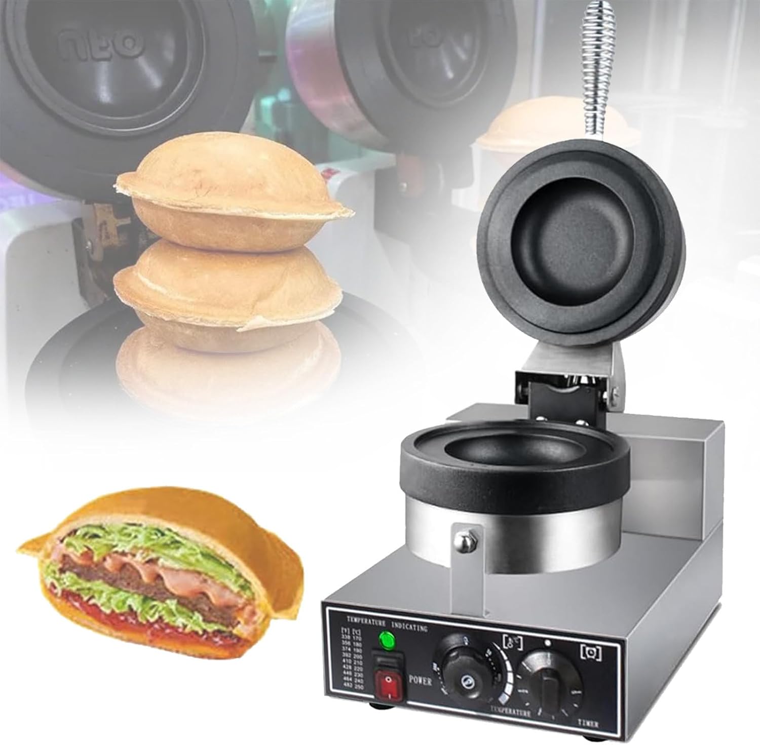 Presse à hamburger électrique 1200 W, appareil de cuisson antiadhésif pour jambon et panini, presse à hamburgers style UFO pour usage domestique et commercial-Bamboogohaus